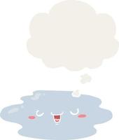 cartoon puddle with face and thought bubble in retro style vector