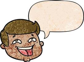 happy cartoon male face and speech bubble in retro texture style vector