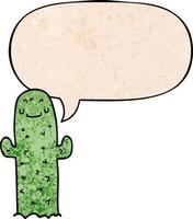 cartoon cactus and speech bubble in retro texture style vector