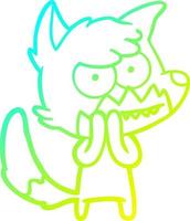 cold gradient line drawing cartoon grinning fox vector