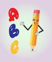 Cute kawaii pencil shows colorful alphabet vector