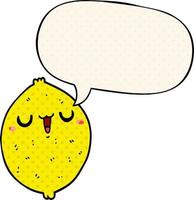 cartoon happy lemon and speech bubble in comic book style vector
