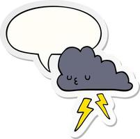 cartoon storm cloud and speech bubble sticker vector