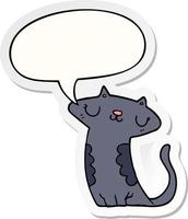 cartoon cat and speech bubble sticker vector