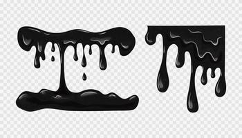 Black flowing slime set on  background. Viscous liquid, oil. Vector cartoon illustration. Vector illustration