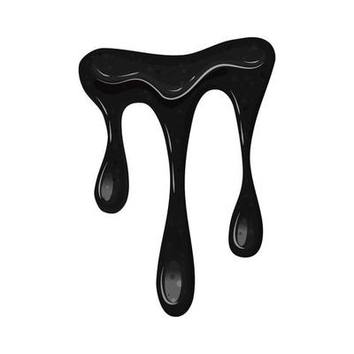Black viscous flowing liquid oil, petroleum on a white isolated background. Dripping slime. Vector cartoon illustration