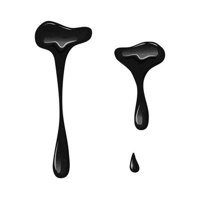 Black viscous flowing liquid oil, petroleum on a white isolated background. Dripping slime. Vector cartoon illustration
