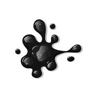 Black slime, liquid spill on a white isolated background . Puddle of petroleum. Vector cartoon illustration.