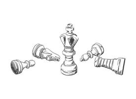 Five chess pieces in sketch style. Hand-drawn vector illustration.