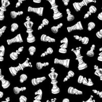 Chess figures seamless pattern. Hand-drawn sketch. Black Vector background