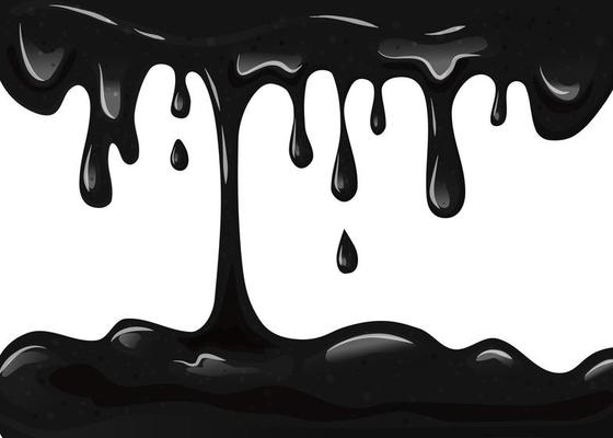 Black viscous flowing liquid oil, petroleum on a white isolated background. Dripping slime. Vector cartoon illustration