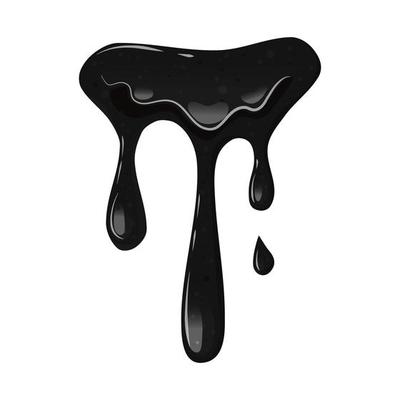 Black viscous flowing liquid oil, petroleum on a white isolated background. Dripping slime. Vector cartoon illustration