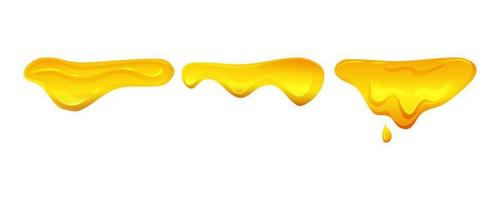 Flowing yellow viscous liquid. Lemon jelly or honey drops. Vector illustration on a white isolated background.