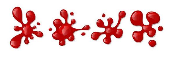 Puddles  blood set on a white isolated background. Red liquid spill. View from above. Vector cartoon illustration.