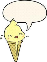 cute cartoon ice cream and speech bubble in comic book style vector