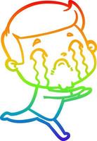 rainbow gradient line drawing cartoon man crying vector