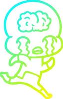cold gradient line drawing cartoon big brain alien crying vector