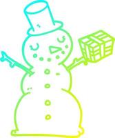 cold gradient line drawing cartoon snowman vector