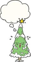 árbol de navidad de dibujos animados y burbuja de pensamiento vector