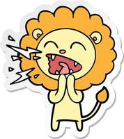 sticker of a cartoon roaring lion vector