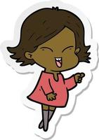 sticker of a happy cartoon girl vector