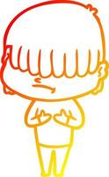 warm gradient line drawing cartoon boy with untidy hair vector