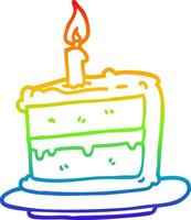 pastel de cumpleaños de dibujos animados de dibujo de línea de degradado de arco iris vector