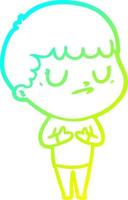 cold gradient line drawing cartoon grumpy boy vector