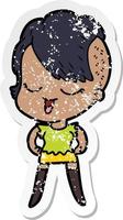 distressed sticker of a happy cartoon girl vector