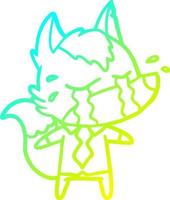 cold gradient line drawing cartoon crying wolf wearing work clothes vector