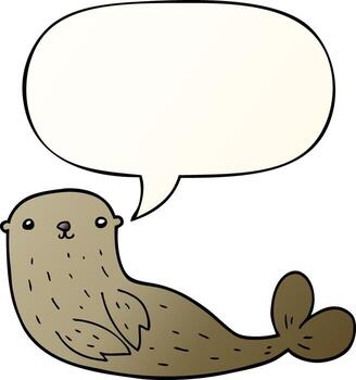 cartoon seal and speech bubble in smooth gradient style vector
