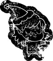 icono angustiado de dibujos animados de una niña elfa con sombrero de santa vector