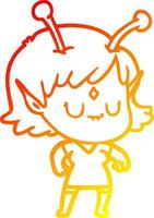 warm gradient line drawing cartoon alien girl vector