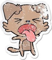 distressed sticker of a cartoon disgusted dog vector