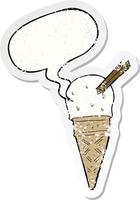 cartoon ice cream and speech bubble distressed sticker vector