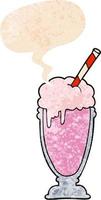 cartoon milkshake and speech bubble in retro textured style vector