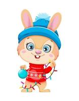 Merry Xmas and Happy New year. Cute cartoon rabbit vector