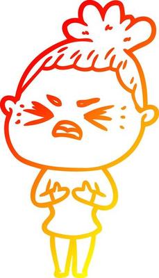 warm gradient line drawing cartoon angry woman