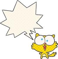 cute cartoon crazy cat and speech bubble in comic book style vector