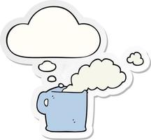 cartoon hot coffee and thought bubble as a printed sticker vector