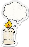 cartoon candle and thought bubble as a distressed worn sticker vector