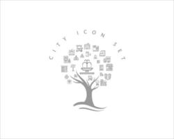 diseño de conjunto de iconos de ciudad vector