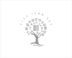 city icon set design vector