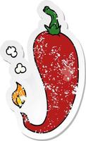 distressed sticker of a cartoon chili pepper vector