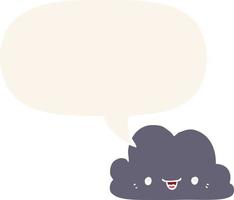 linda nube de dibujos animados y burbuja de habla en estilo retro vector