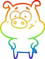 rainbow gradient line drawing happy cartoon pig vector