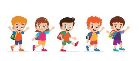 cute boy and girl walking and go to school together vector