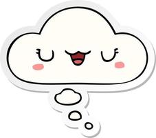 cute cartoon face and thought bubble as a printed sticker vector