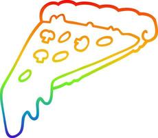 rainbow gradient line drawing cartoon pizza slice vector