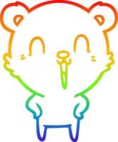 dibujo de línea de gradiente de arco iris feliz riendo oso de dibujos animados vector